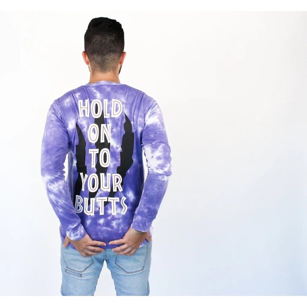 Jurassic Park Tie-Dye Long Sleeve Shirt With T-Rex & "Hold On To Your Butts" Des